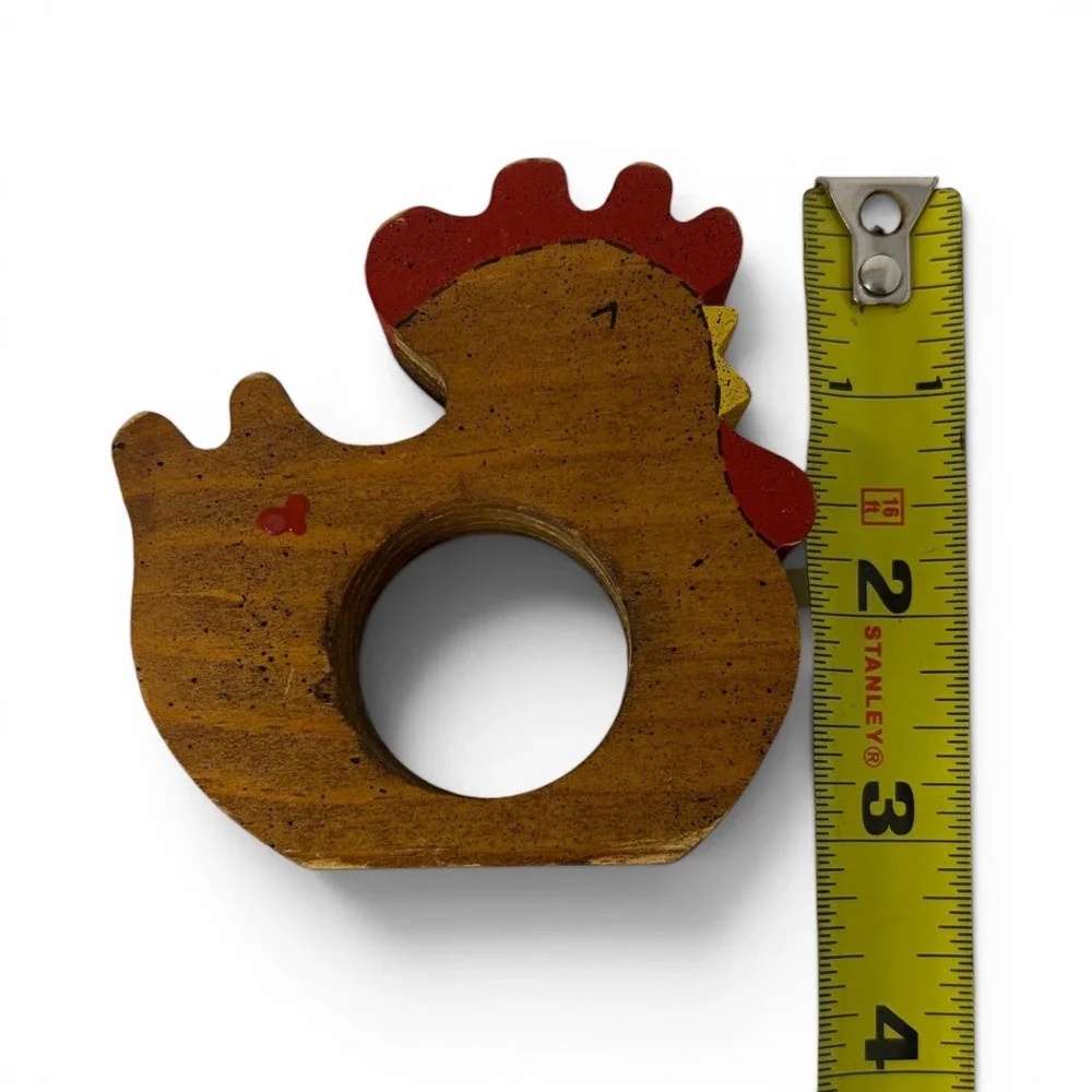 Set‎ of 4 Wooden Chicken Napkin Rings Hand Painted Country Farmhouse Decor Vtg